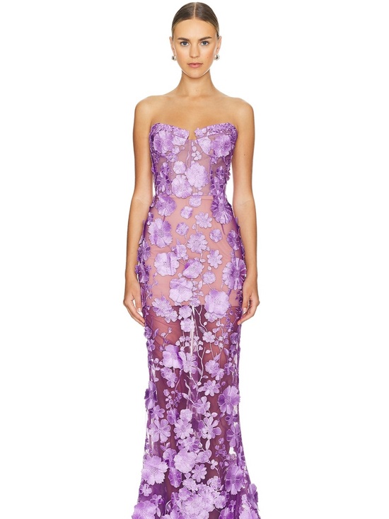 Bronx and Banco Dresses & Skirts - Bronx and Banco Lavender Strapless Floral Appliqué Gown